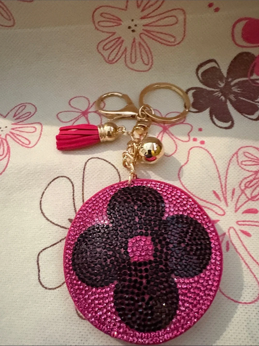 💖🆕💖 Pink Crystal Floral Keychain Card Holder Bag Charm